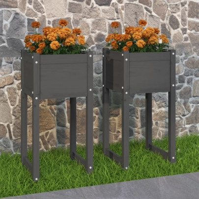 Jardiniere - 2 buc. - gri - 40x40x81 cm - lemn masiv de pin