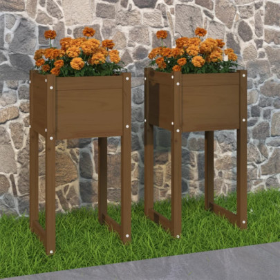 Jardiniere - 2 buc. - maro miere - 40x40x81 cm - lemn masiv de pin