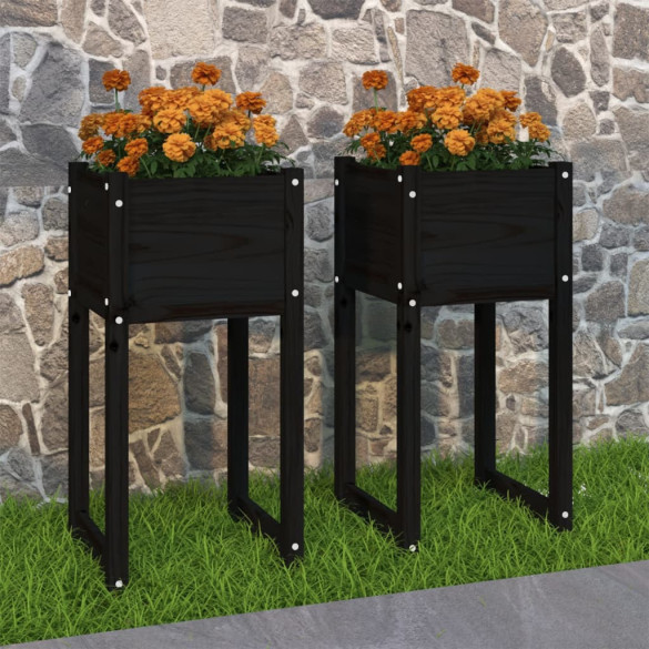 Jardiniere - 2 buc. - Negru - 40x40x52,5 cm - lemn masiv de pin