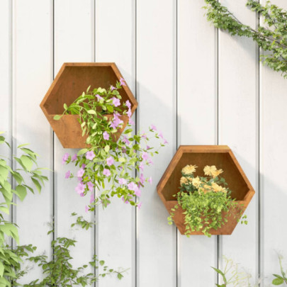 Jardiniere de perete - 2 buc. - ruginiu - 30x10x25 cm - oțel corten