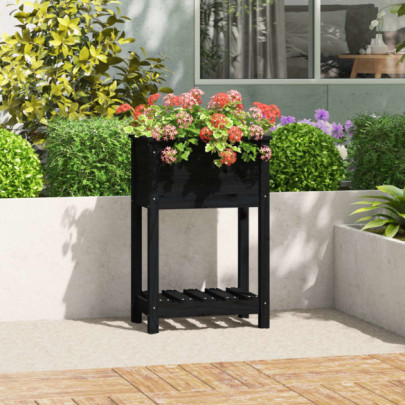 Jardinieră cu raft - negru - 54x34,5x81 cm - lemn masiv de pin