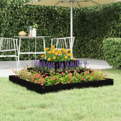 Jardinieră - negru - 80x80x27 cm - lemn masiv de pin