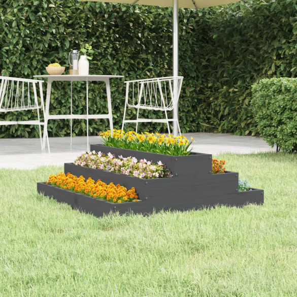 Jardinieră - gri - 80x80x27 cm - lemn masiv de pin