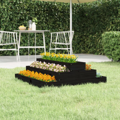 Jardinieră - negru - 80x80x27 cm - lemn masiv de pin