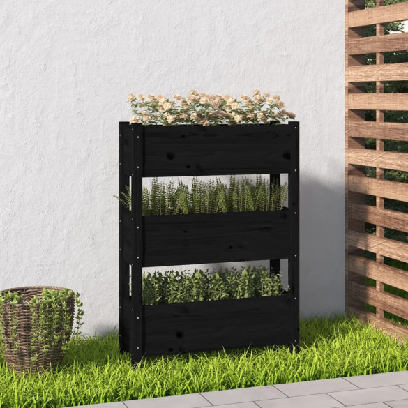 Jardinieră - negru - 77 x 25 x 104,5 cm - lemn masiv de pin