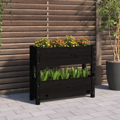 Jardinieră - negru - 77x25x66 cm - lemn masiv de pin