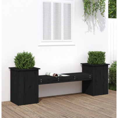 Jardinieră bancă - negru - 184,5x39,5x56,5 cm - lemn masiv de pin