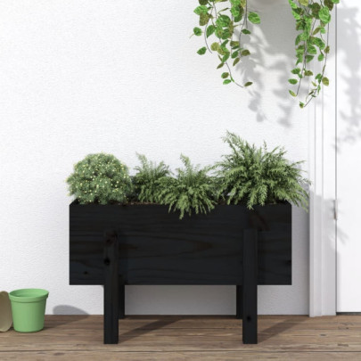 Jardinieră de grădină - negru - 62x30x38 cm - lemn masiv pin