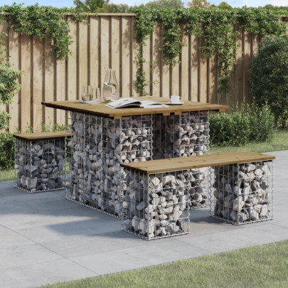 Bancă grădină - design gabion - 100x102x72 cm - lemn pin impregnat