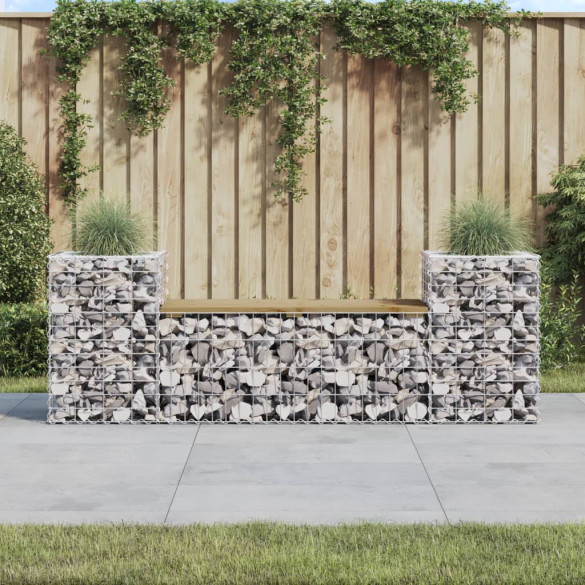 Bancă de grădină cu gabion - 183x41x60,5 cm - lemn pin impregnat