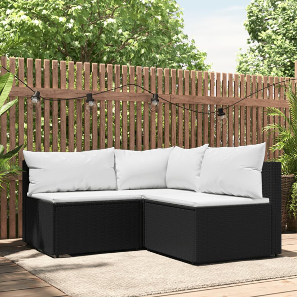 Set mobilier de grădină cu perne - 3 piese - negru - poliratan