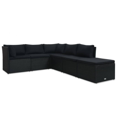 Set mobilier de grădină cu perne - 4 piese - negru - poliratan