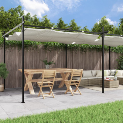 Pergola cu acoperiș retractabil - crem - 589x292x230 cm