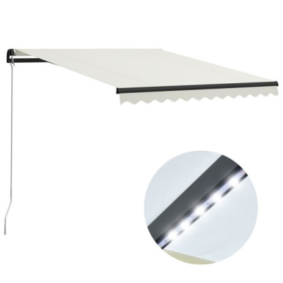 Copertină retractabilă manual cu LED - crem - 300 x 250 cm