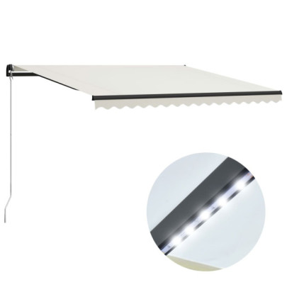 Copertină retractabilă manual cu LED - crem - 400 x 300 cm