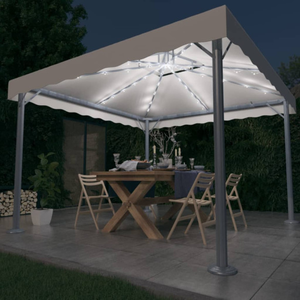 Pavilion cu șiruri de lumini LED - crem - 300x300 cm - aluminiu