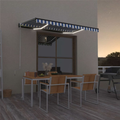 Copertină retractabilă manual LED - albastru și alb - 350x250 cm