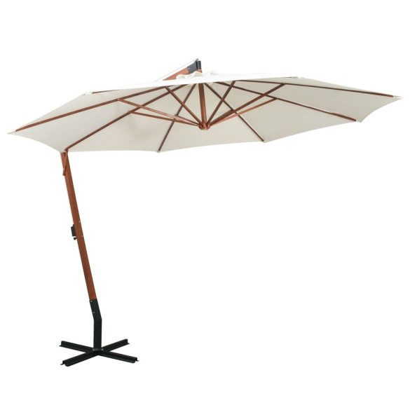 Umbrelă de soare suspendată cu stâlp de lemn - 350 cm - alb