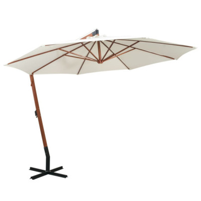 Umbrelă de soare suspendată cu stâlp de lemn - 350 cm - alb