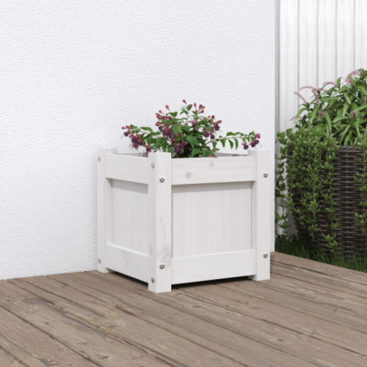 Jardinieră de grădină - 31x31x31 cm - alb lemn masiv de pin