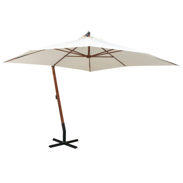 Umbrelă de soare suspendată cu stâlp de lemn - 300x300 cm - alb