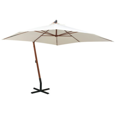 Umbrelă de soare suspendată cu stâlp de lemn - 300x300 cm - alb