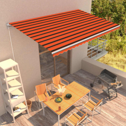 Copertină retractabilă manual - portocaliu & maro - 500 x 300 cm