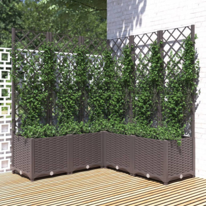 Jardinieră de grădină cu spalier - maro - 120x120x136 cm - PP