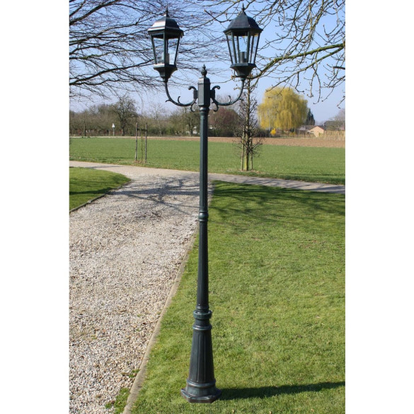 Stâlp lampă grădină 2 brațe verde închis/negru 230 cm aluminiu