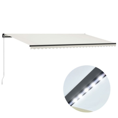 Copertină retractabilă manual cu LED - crem - 600 x 300 cm