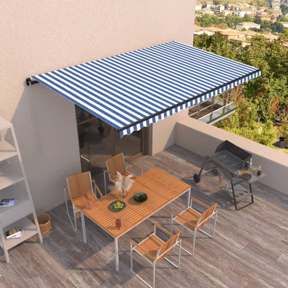 Copertină retractabilă manual - albastru și alb - 500x350 cm