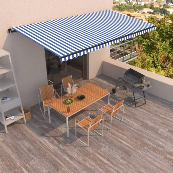 Copertină retractabilă manual - albastru și alb - 600x350 cm