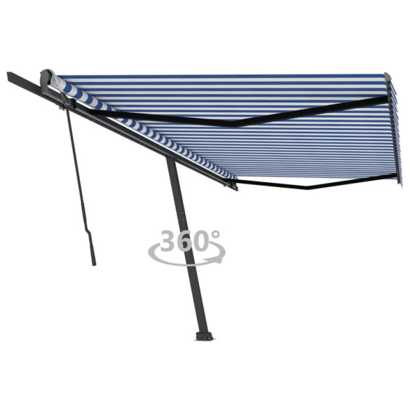 Copertină autonomă retractabilă manual - albastru/alb - 500x300cm