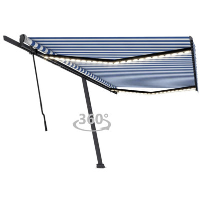 Copertină retractabilă manual cu LED - albastru&alb - 500x300 cm