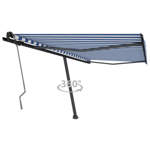 Copertină autonomă retractabilă manual albastru&alb 400x350 cm