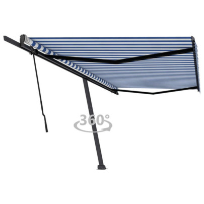 Copertină autonomă retractabilă manual - albastru&alb 500x350 cm