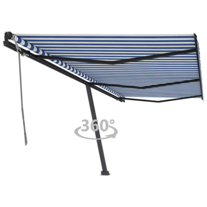 Copertină autonomă retractabilă manual albastru/alb 600x350 cm