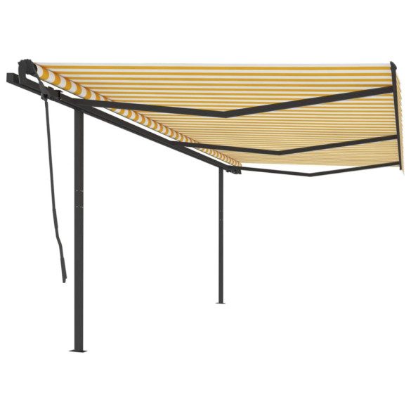 Copertină retractabilă manual cu stâlpi - galben & alb - 6x3,5 m