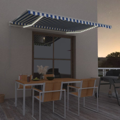 Copertină retractabilă manual LED - albastru și alb - 400x300 cm