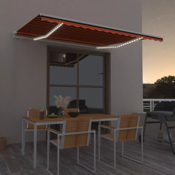 Copertină retractabilă manual - LED - portocaliu/maro - 400x300 cm