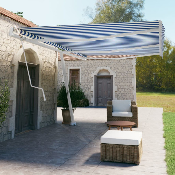 Copertină autonomă retractabilă automat albastru&alb 600x350 cm