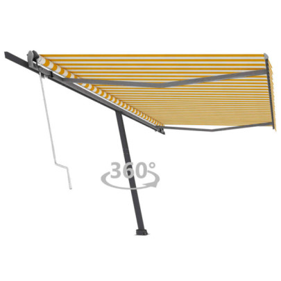 Copertină autonomă retractabilă automat galben&alb 500x300 cm