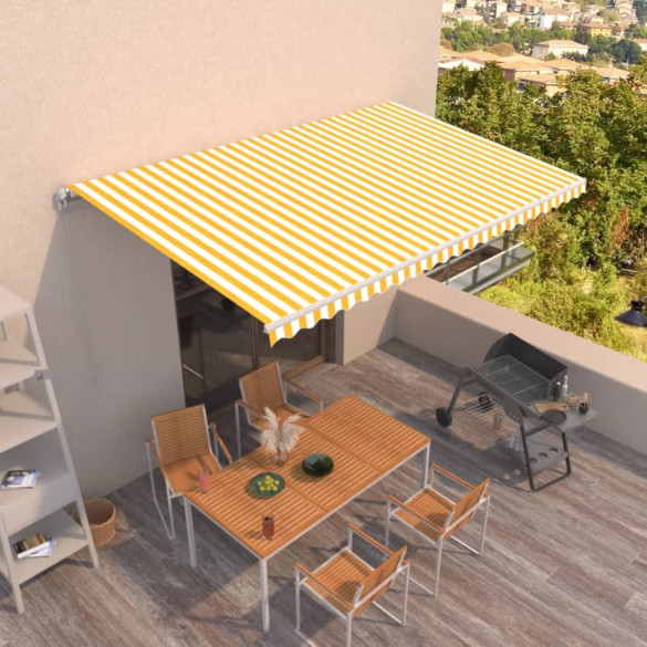 Copertină retractabilă manual - galben și alb - 500x300 cm