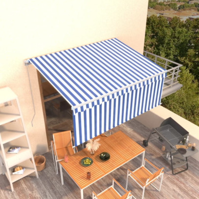 Copertină retractabilă manual cu stor - albastru & alb - 3x2,5 m