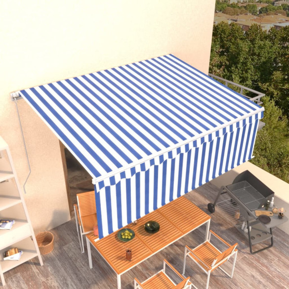 Copertină retractabilă manual cu stor - albastru&alb - 4x3 m