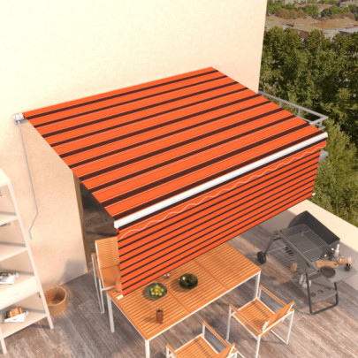 Copertină retractabilă manual cu stor - portocaliu&maro - 4x3 m