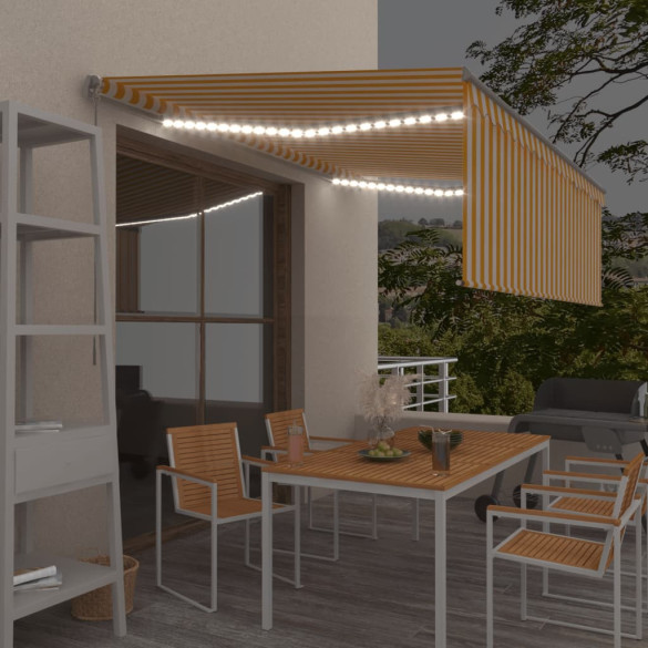 Copertină retractabilă manual cu stor&LED - galben&alb - 4x3 m