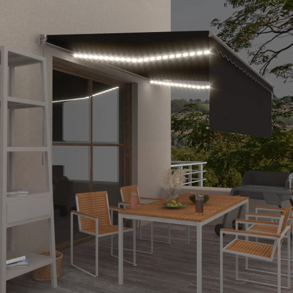 Copertină retractabilă manual cu stor & LED - antracit - 4x3 m