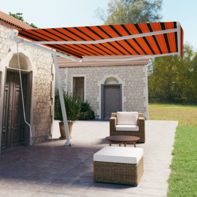 Copertină retractabilă manual - portocaliu și maro - 400x350 cm