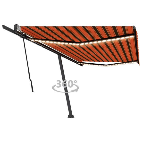 Copertină retractabilă manual cu LED portocaliu&maro 500x300 cm